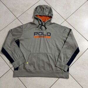 Polo Sport Ralph Lauren Hoodie Mens XL Gray Performance Drawstring Sweatshirt